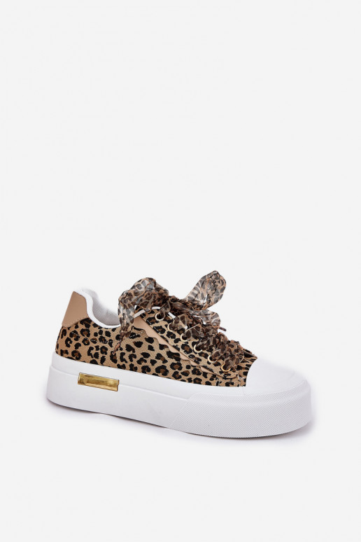 Sapatos de lazer com uma plataforma Com decorações Amarrandom com padrões de pele de leopardo cor marrom Zidora Sapatos de lazer com uma plataforma Com decorações Amarrandom com padrões de pele de leopardo cor marrom Zidora