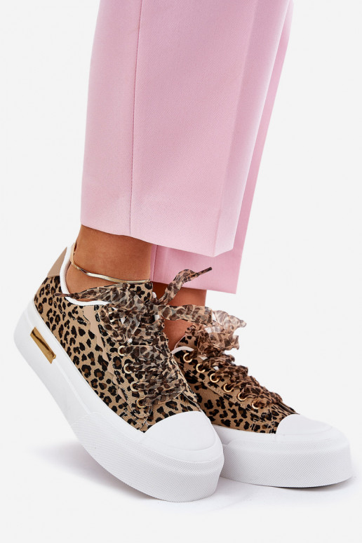 Sapatos de lazer com uma plataforma Com decorações Amarrandom com padrões de pele de leopardo cor marrom Zidora Sapatos de lazer com uma plataforma Com decorações Amarrandom com padrões de pele de leopardo cor marrom Zidora