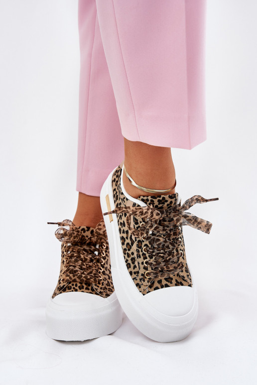 Sapatos de lazer com uma plataforma Com decorações Amarrandom com padrões de pele de leopardo cor marrom Zidora Sapatos de lazer com uma plataforma Com decorações Amarrandom com padrões de pele de leopardo cor marrom Zidora