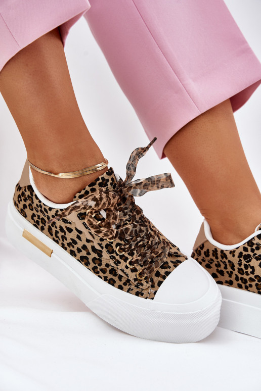 Sapatos de lazer com uma plataforma Com decorações Amarrandom com padrões de pele de leopardo cor marrom Zidora Sapatos de lazer com uma plataforma Com decorações Amarrandom com padrões de pele de leopardo cor marrom Zidora