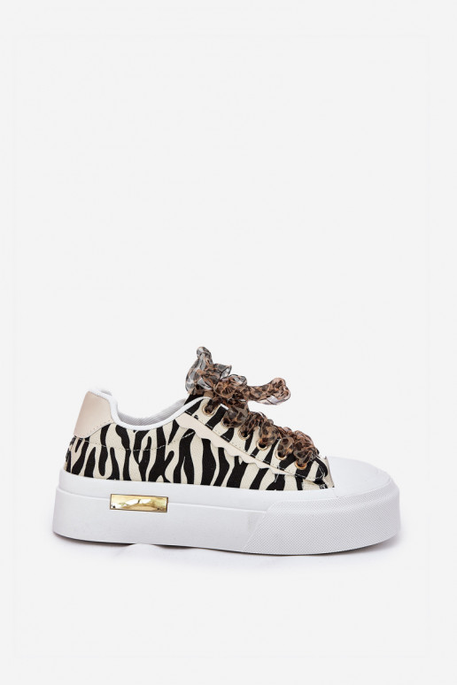 Sapatos de lazer com uma plataforma Com decorações Amarrandom Zebra Preto e-bege Zidora Sapatos de lazer com uma plataforma Com decorações Amarrandom Zebra Preto e-bege Zidora