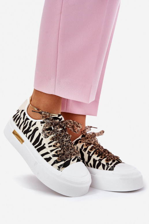 Sapatos de lazer com uma plataforma Com decorações Amarrandom Zebra Preto e-bege Zidora Sapatos de lazer com uma plataforma Com decorações Amarrandom Zebra Preto e-bege Zidora