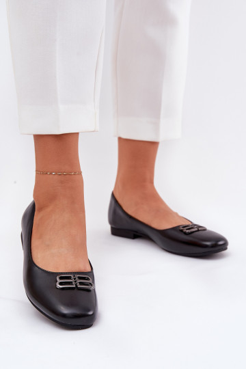 Estilo elegante Bailarinas Feminino com enfeites Vinceza 62206 cor preta