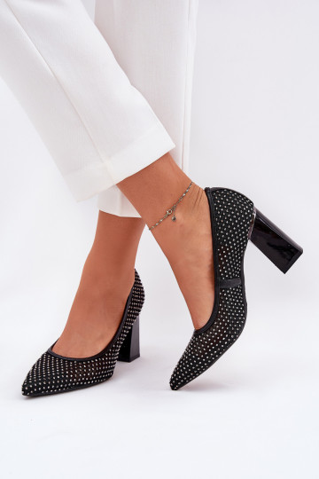 Sapatos decorados de rede com saltos Vinceza 62211 pretos 2