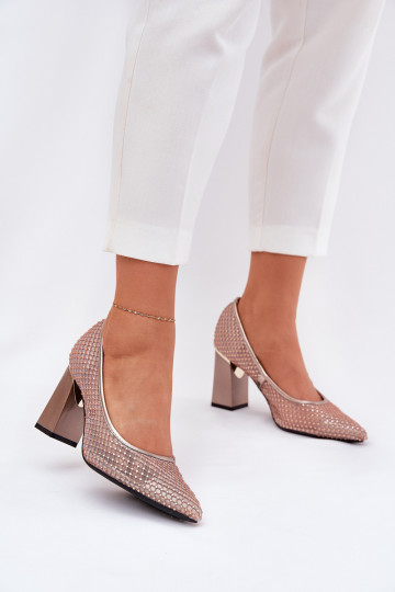 Batelos com Salto Dekoruotos Tinklelis Vinceza 62211 cor areia