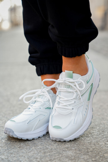 Tênis esportivos modelo feminino Big Star NN274A095 HI-POLY SYSTEM nas cores branca e verde 2