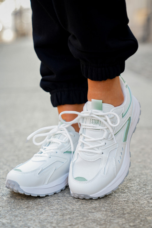 Tênis esportivos modelo feminino Big Star NN274A095 HI-POLY SYSTEM nas cores branca e verde Tênis esportivos modelo feminino Big Star NN274A095 HI-POLY SYSTEM nas cores branca e verde