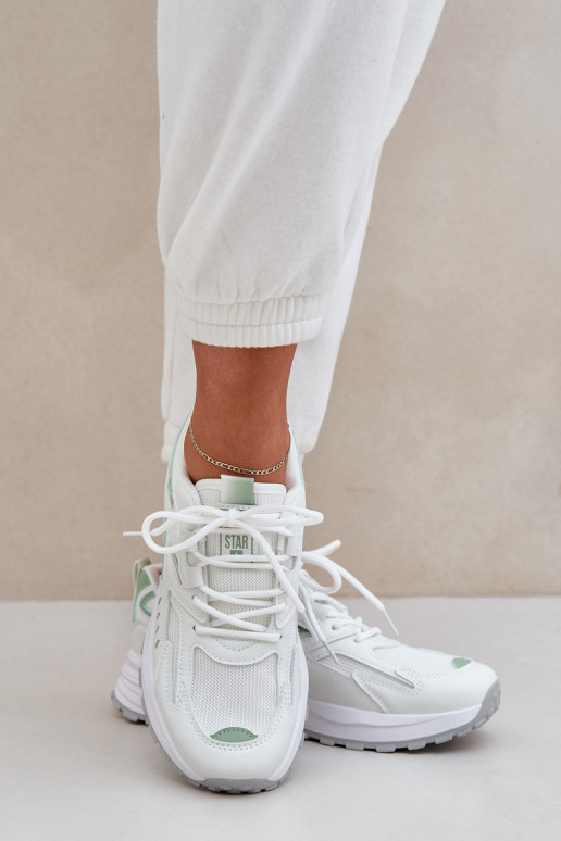 Tênis esportivos modelo feminino Big Star NN274A095 HI-POLY SYSTEM nas cores branca e verde Tênis esportivos modelo feminino Big Star NN274A095 HI-POLY SYSTEM nas cores branca e verde