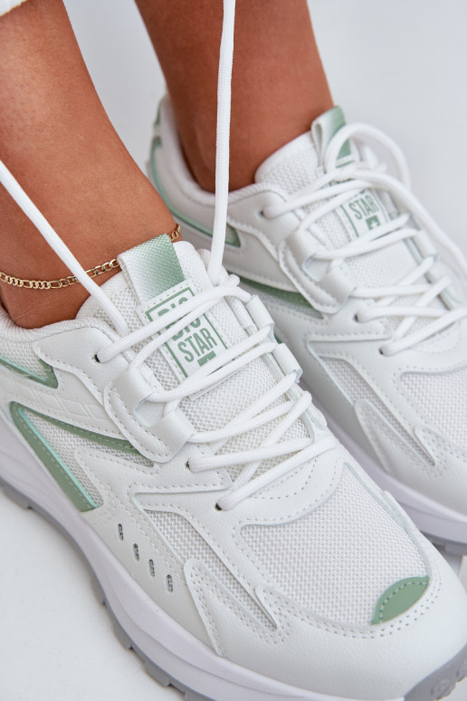 Tênis esportivos modelo feminino Big Star NN274A095 HI-POLY SYSTEM nas cores branca e verde Tênis esportivos modelo feminino Big Star NN274A095 HI-POLY SYSTEM nas cores branca e verde