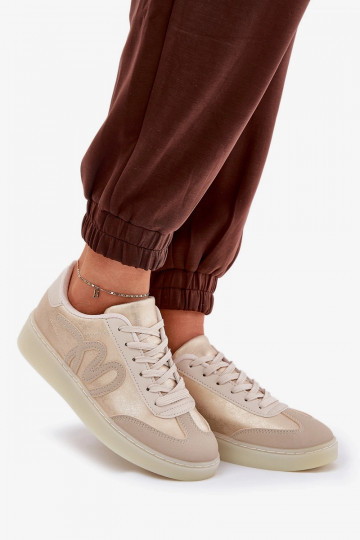 Tênis baixos femininos de couro ecológico de cor areia Iladira