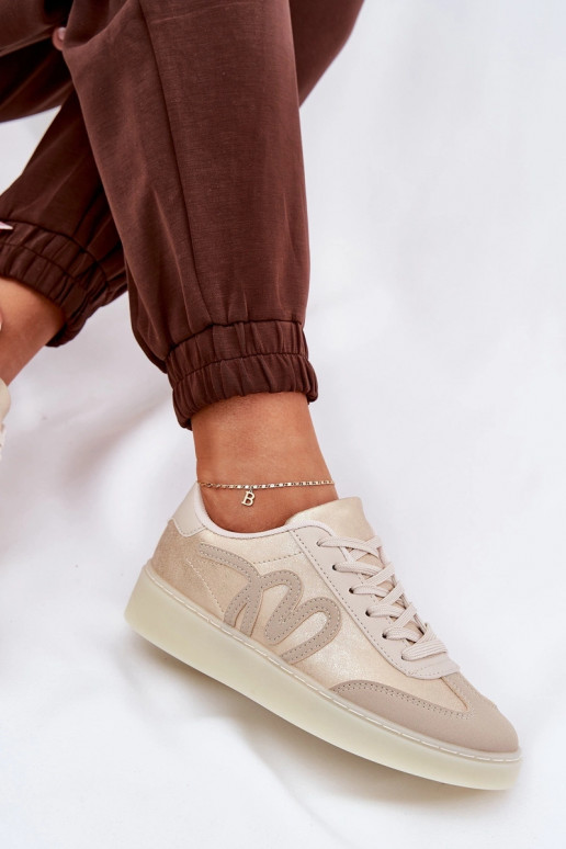 Tênis baixos femininos de couro ecológico de cor areia Iladira