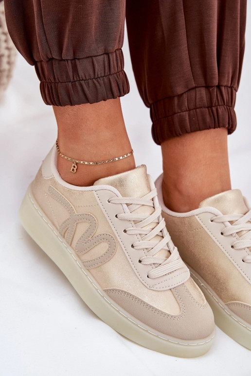 Tênis baixos femininos de couro ecológico de cor areia Iladira