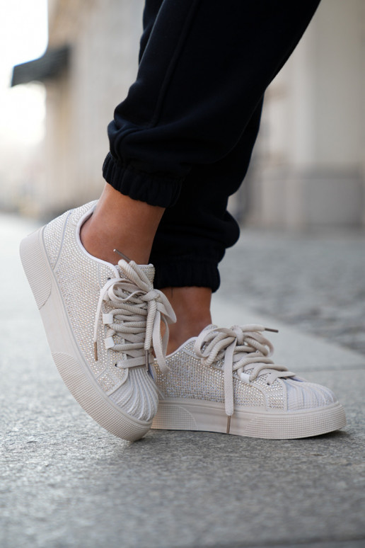 Tênis femininos com decoração e plataforma na cor areia Eanneth