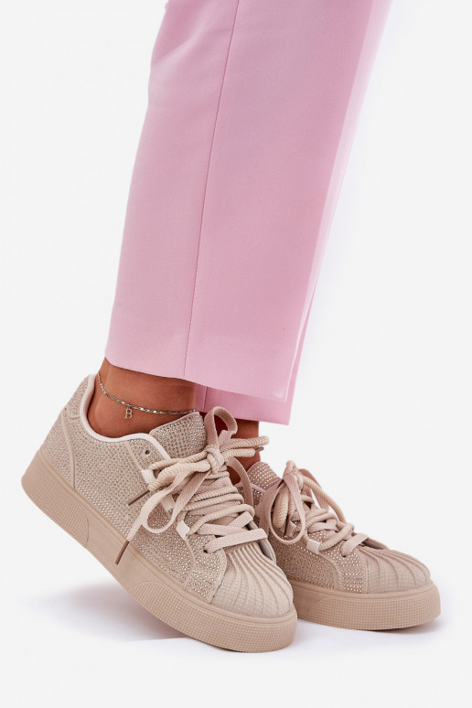Tênis femininos com decoração e plataforma na cor areia Eanneth